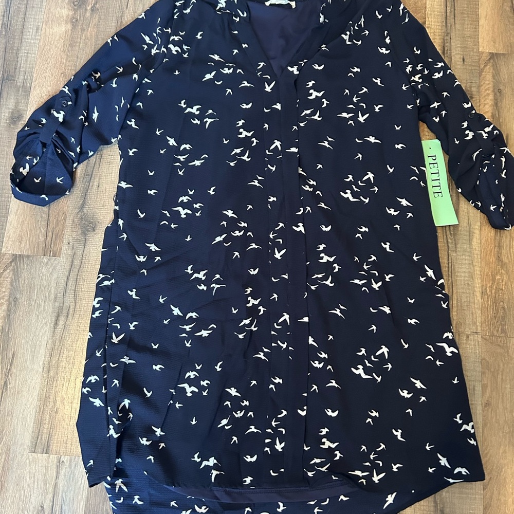 Petite Navy Bird Print Mini Dress